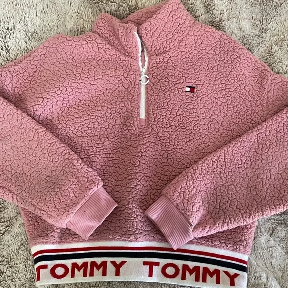 Pink Tommy Hilfiger Sherpa Half Zip - Picture 1 of 3